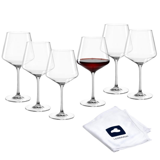 LEONARDO HOME PUCCINI burgundy glass (set of 6) incl. polishing cloth • Dishwasher-safe wine glasses (730 ml) • Shockproof & suitable for everyday use • 040981