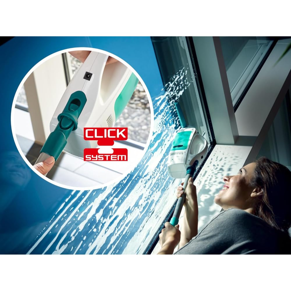 Leifheit window vacuum set Dry and Clean with 28 cm suction nozzle for 360° streak-free cleaning, window cleaner can be used for up to 38 minutes, window cleaner with automatic stand-by and click system - 51000