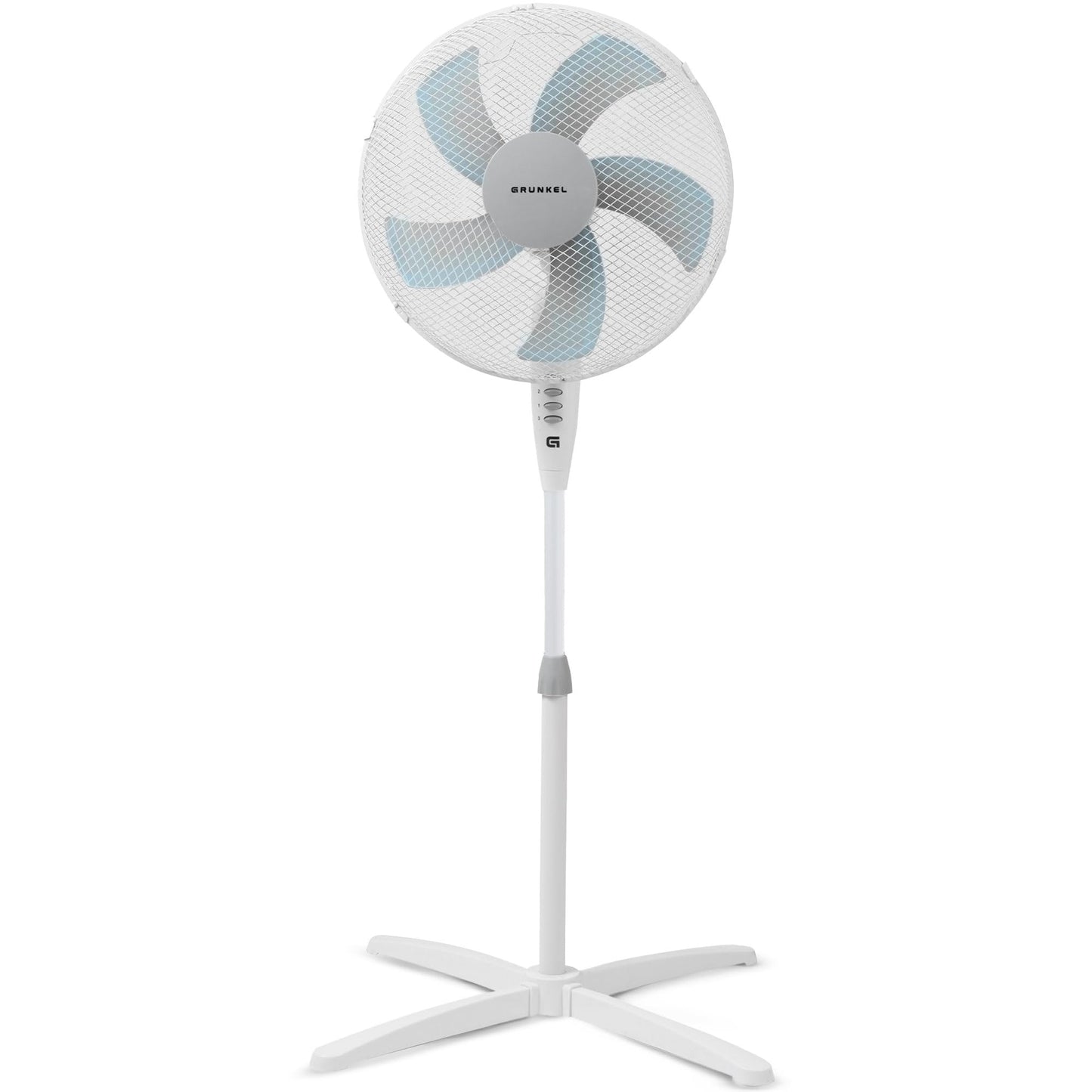 Grunkel - 16" pedestal fan with 3 speed levels and height adjustment - FAN-G165X - leaf base with 62 cm diameter and 3 semi-transparent blades - 50 W - white - FAN-165XNG