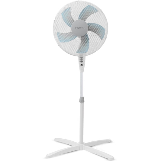 Grunkel - Ventilator cu picior de 16" cu 3 viteze și reglare pe înălțime - FAN-G165X - bază cu 62 cm diametru și 3 pale semitransparente - 50 W - alb - FAN-165XNG