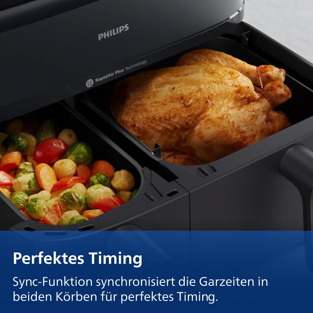 Philips Airfryer 3000 Series Dual Basket NA350 03 Black (NA350/03)