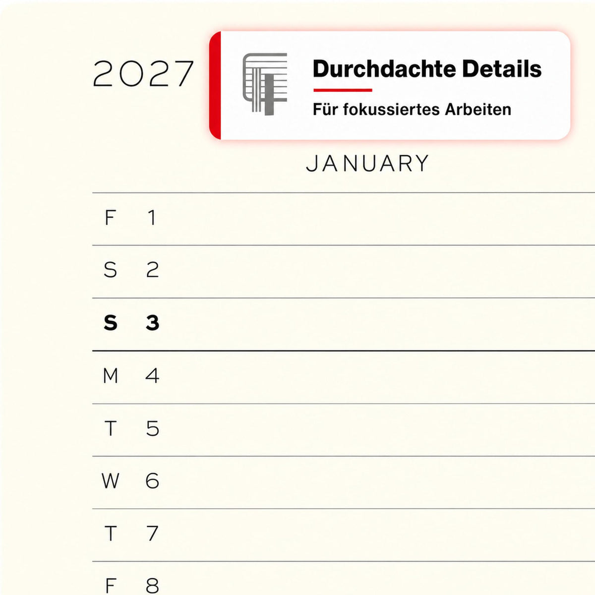 LEUCHTTURM1917 Daily Calendar 2027 A4+ (Master) - English, Black, 225 x 315 mm, January-December (12 months), 1 page per day, hourly grid 7:00-22:00, hardcover, 100 g/m² paper - 400323