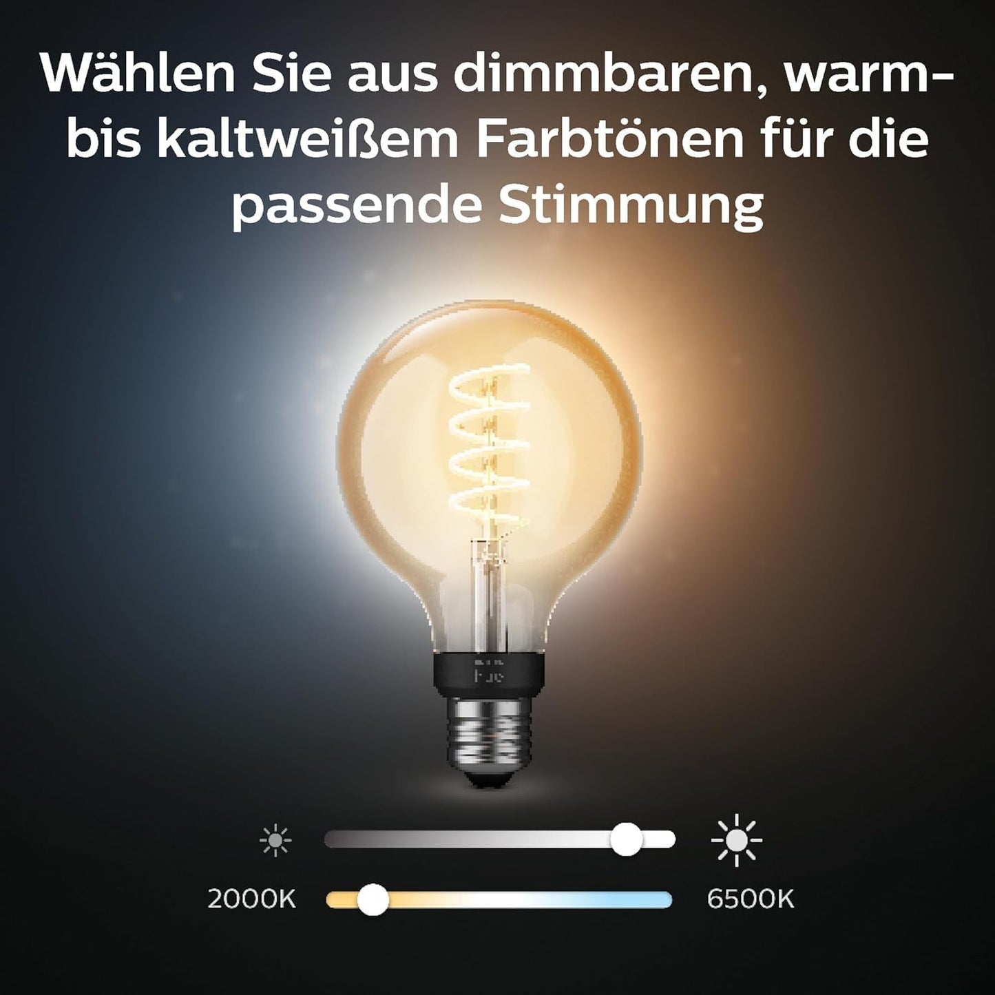 Philips Hue White E27 Filament Globe lamp (550 LM), dimmable LED lamp for the Hue lighting system with warm white light, smart light control via voice and app - 929003051901