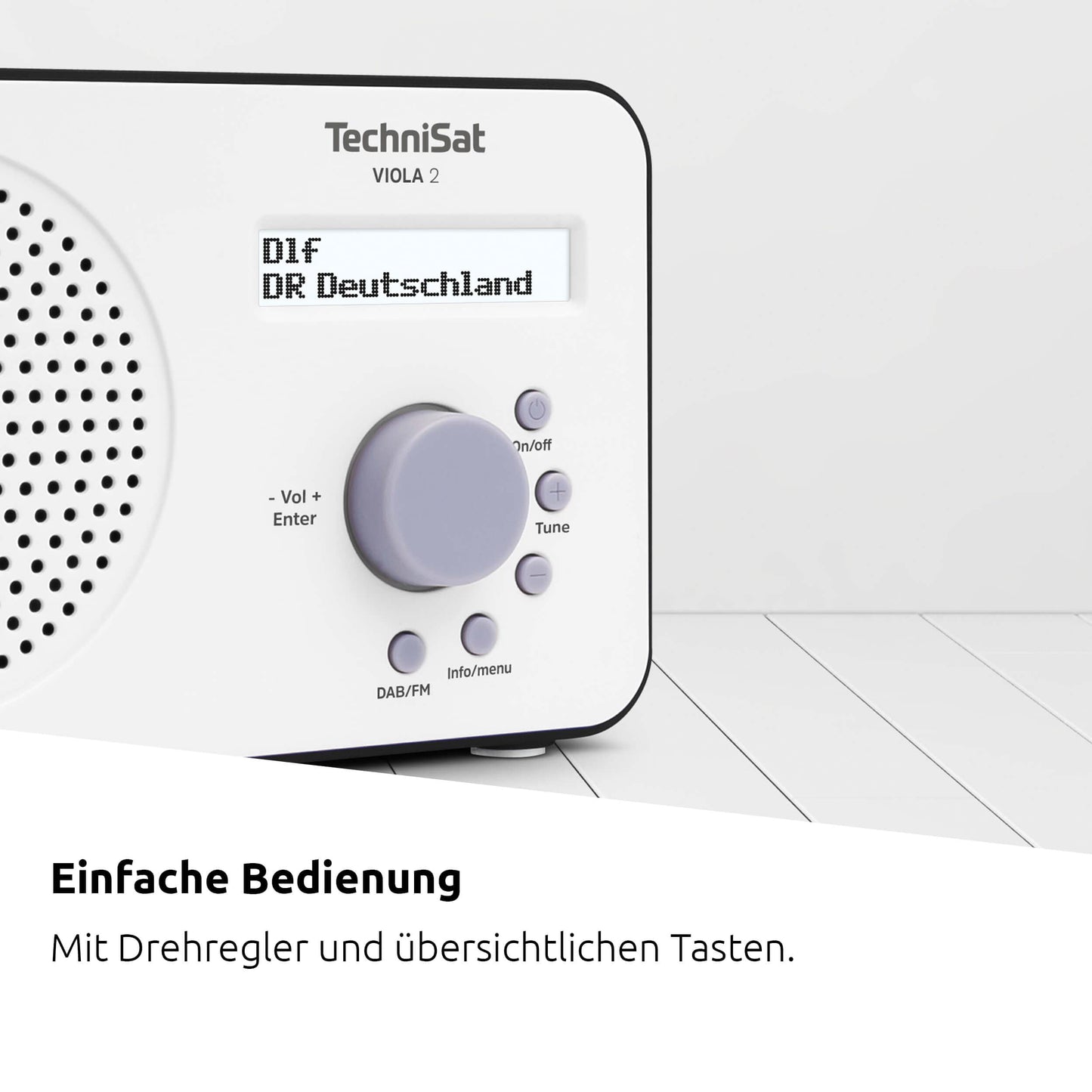 TechniSat Viola 2 - portable DAB radio (DAB+, FM, loudspeaker, headphone jack, two-line display, button control, small, 1 watt RMS) white/black - 0000/3906