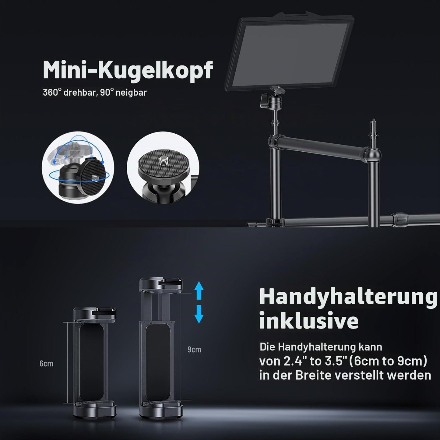NEEWER Overhead Camera Mount Table Mount with Dual Ball Head Super Clamp/Mobile Phone Holder/C Clamp for Desktop Recording from Top to Bottom, Metal Multi Device Mounting Platform for Photography, NK003
