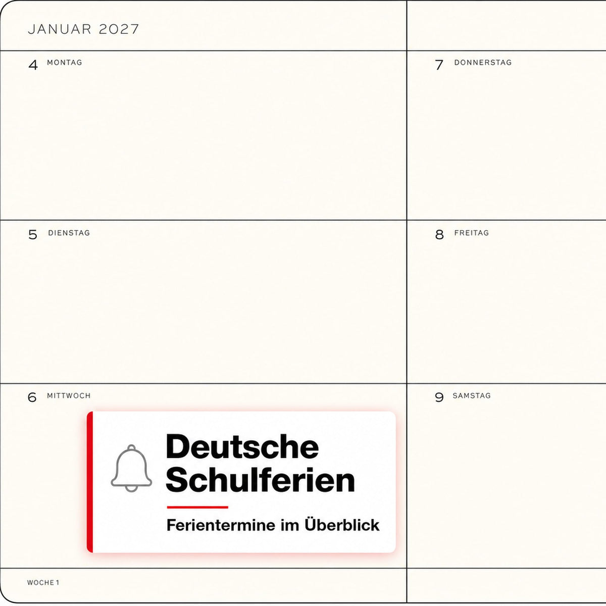 LEUCHTTURM1917 Calendar săptămânal 2027 Mediu (A5) - Germană, Indigo, Hardcover, 145 x 210 mm, 12 luni - ianuarie-decembrie 2027, 1 săptămână pe pagină dublă, hârtie de 80 g/m² cu compatibilitate ridicată cu cerneală - 400107