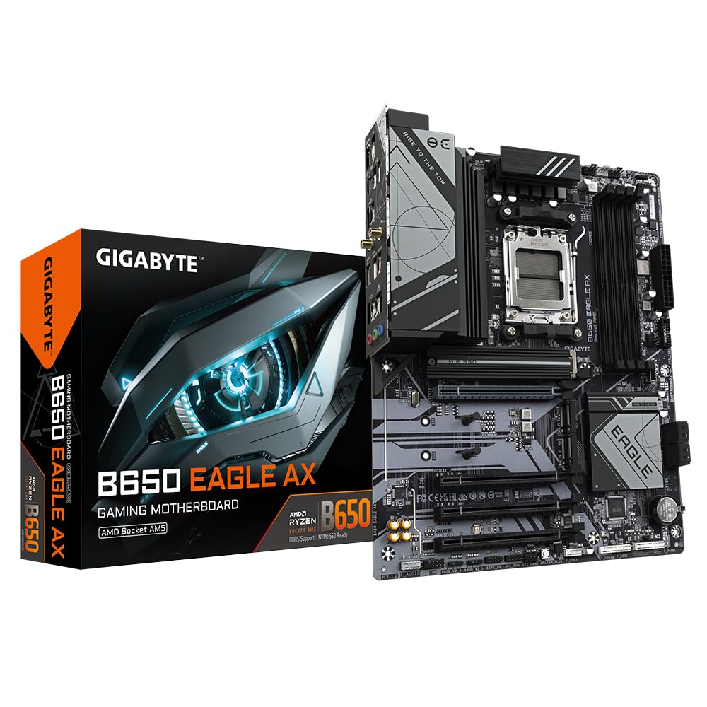 Placa de bază GIGABYTE B650 Eagle AX - Seria AMD Ryzen 9000, VRM cu 12+2+2 faze, până la 7600 MHz DDR5 (OC), 1xPCIe 5.0 + 2xPCIe 4.0 M.2, GbE LAN, WiFi 6E, USB 3.2 Gen 2