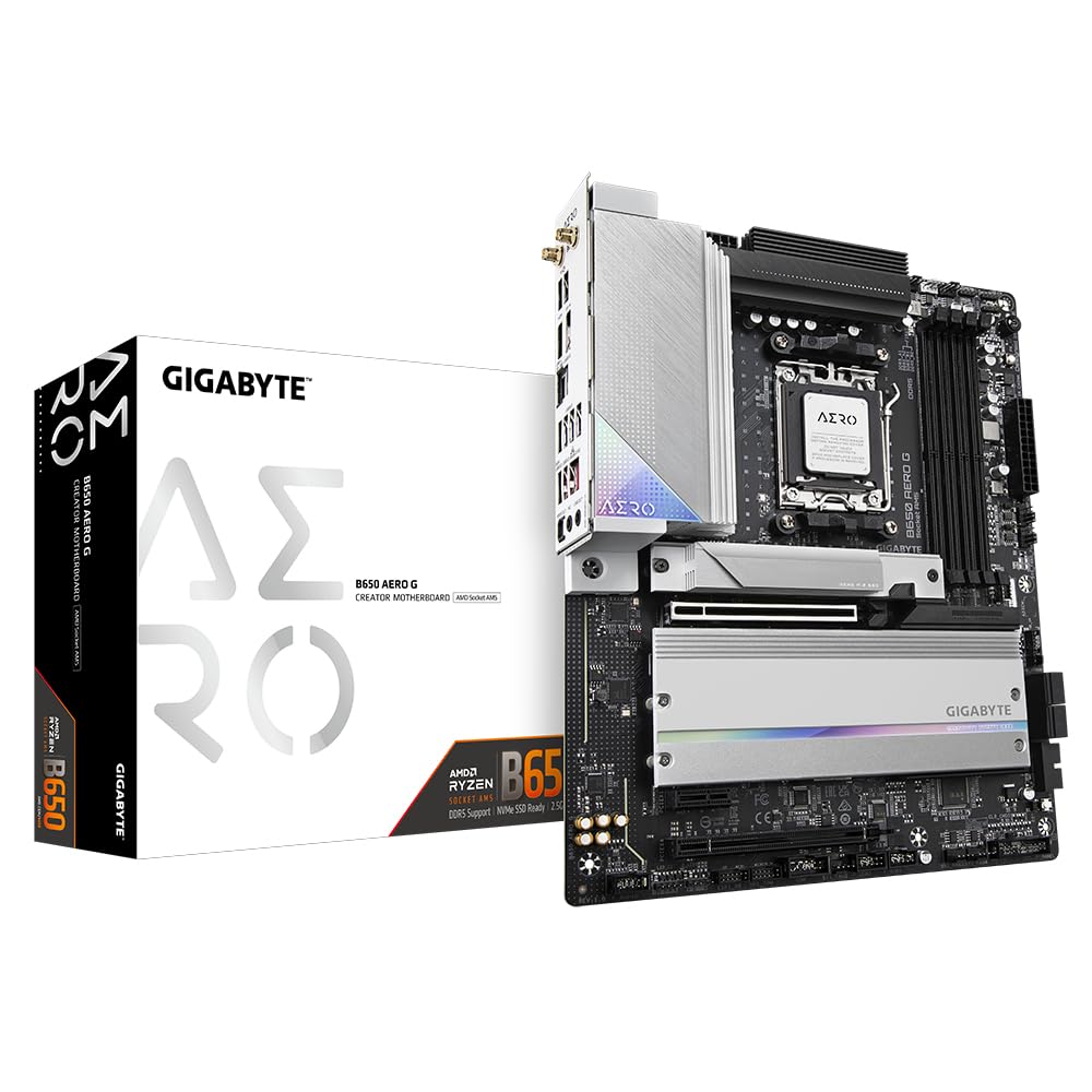 GIGABYTE B650 AERO G Motherboard - Supports AMD Ryzen 9000 series CPUs, up to 8000 MHz DDR5 (OC), 1x PCIe 5.0 + 2x PCIe 4.0 M.2, 2.5 GbE LAN, WiFi 6E, USB 3.2 Gen 2