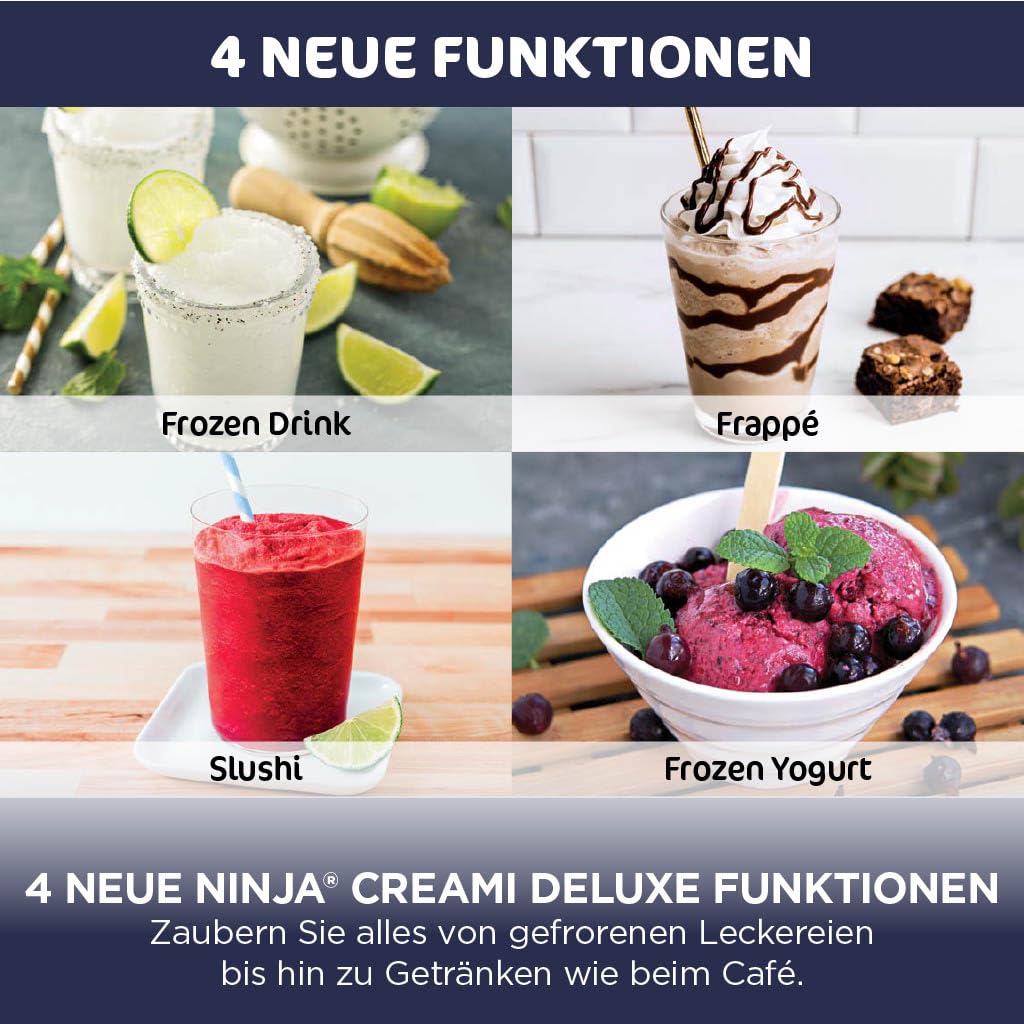 Ninja CREAMi Deluxe Ice Cream Maker with 2 Trays, 10 Functions, Dessert & Ice Cream Maker for Ice Cream, Sorbet, Frozen Yogurt, Milkshakes, Slushi, 2-in-1 Flavor Option, Stone Gold, NC502EUSTGD