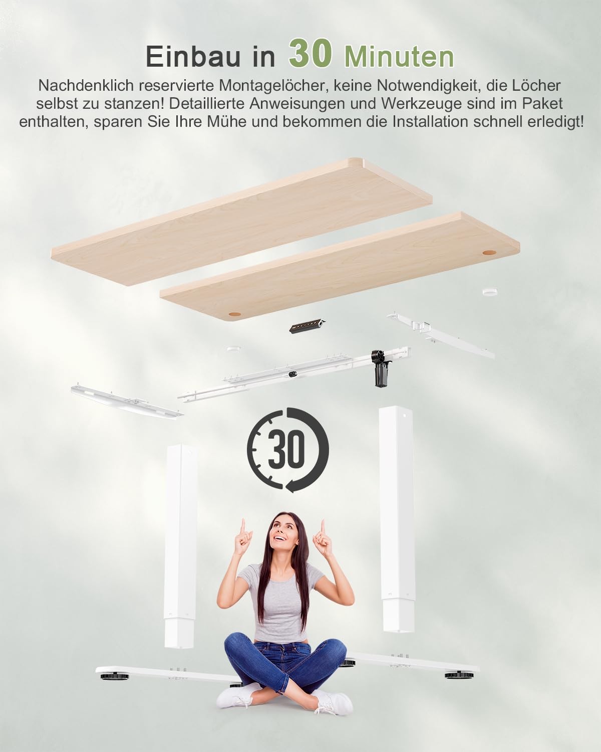 JUMMICO Birou reglabil pe înălțime cu port de încărcare USB, birou electric reglabil pe înălțime 80 x 60 cm, masă pentru șezut și stat, birou standing, masă de calculator reglabilă, birou standing, bej - 0403
