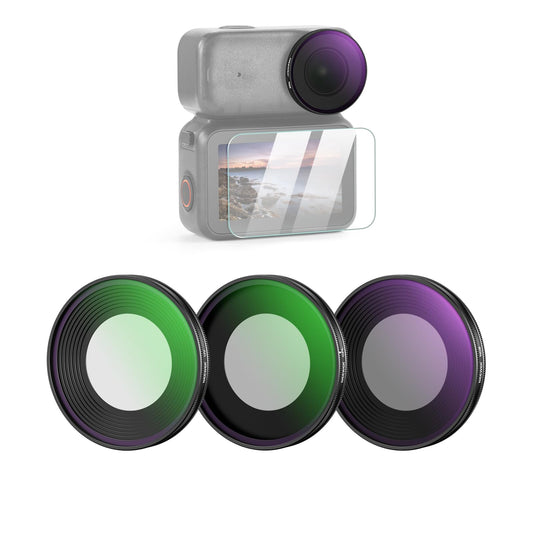 NEEWER ND filter set compatible with DJI Osmo Nano (ND8/UV/CPL), pack of 3, screw-on action cam lens, gray filter polarizing filter, multi-coated optical glass, photo accessories with screen protector - FL-N5