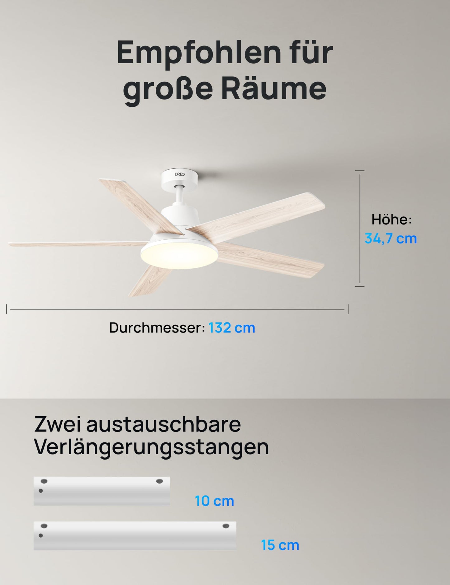 DREO Smart Ceiling Fan with Light, 52" 12 Speeds, 3 Modes, Continuously Dimmable LED Lighting, Quiet DC Motor, 12H Timer, Remote Control/APP/Alexa, Indoor, White - DR-HCF001S