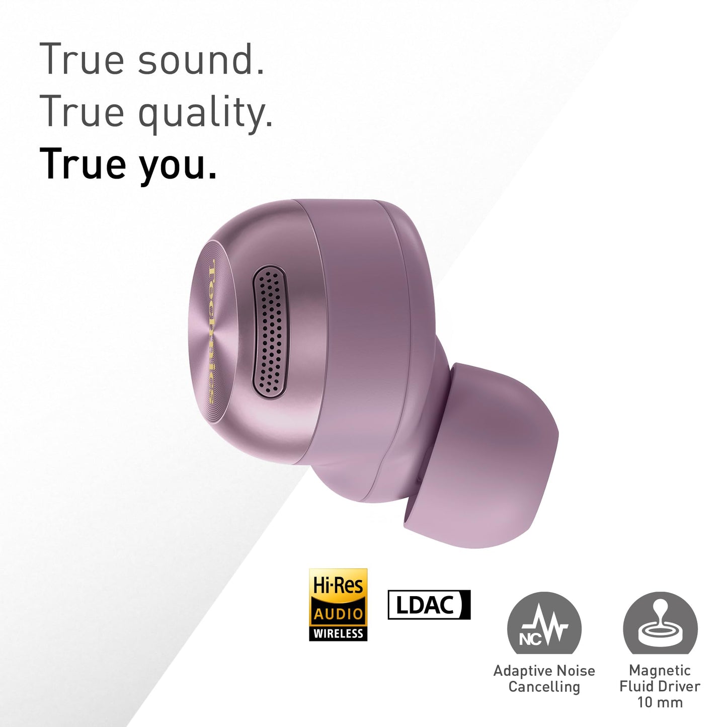 Technics EAH-AZ100 10mm True Wireless Earbuds with Magnetic Fluid Driver, Adaptive Noise Canceling, Voice Focus AI, 3-Device Multipoint, Dolby Atmos, Qi, IPX4, Lilac - EAH-AZ100E-V