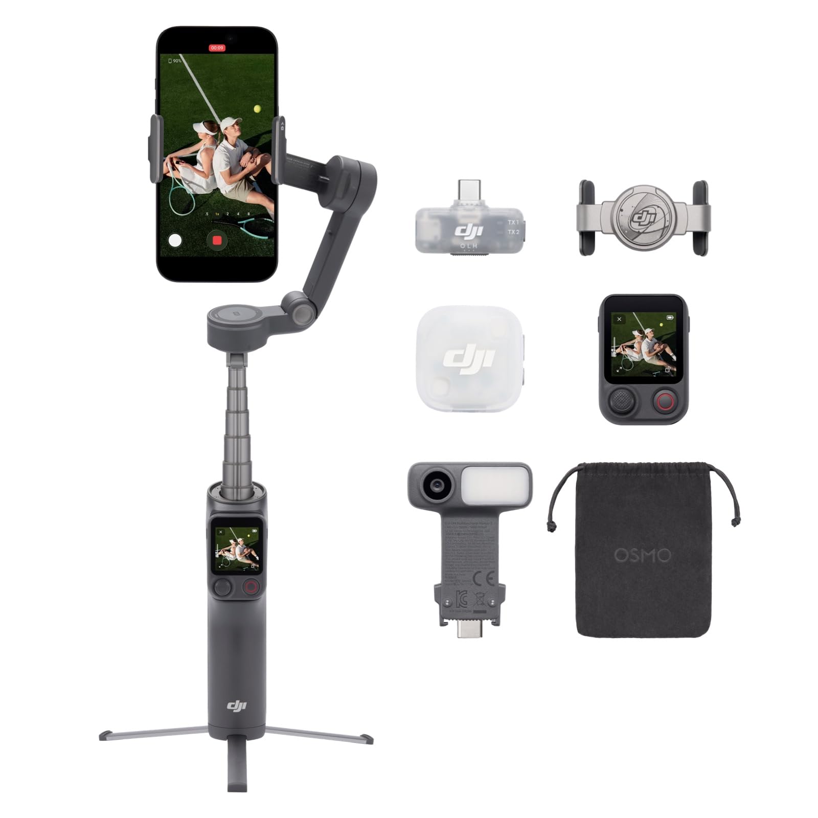 Osmo Mobile 8P + Mic Mini 2 Transmitter, Gimbal Stabilizer for iPhone & Android, Wireless Microphone, Detailed Sound, DJI OsmoAudio, Active Noise Cancellation, 3-Axis Stabilization, Mobile Phone Gimbal - 6937224142930
