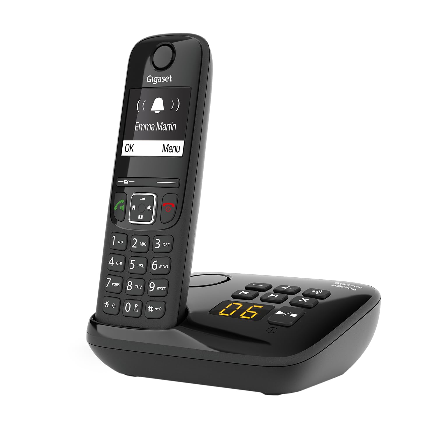 Gigaset AS690A - Cordless DECT telephone with answering machine - large, high-contrast display - adjustable sound profiles - hands-free function - call protection, black [German version]