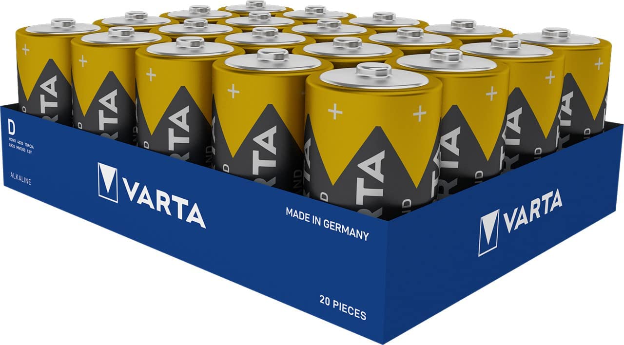 VARTA batteries D Mono, 20 pieces, power on demand, alkaline, supply pack, smart, flexible, powerful, ideal for computer accessories, smart home devices - 402