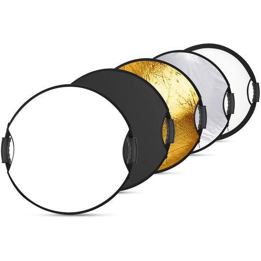 NEEWER 22"/56cm light reflector with handle with 3/8" thread, 5 in 1 folding disc light diffuser translucent/silver/gold/white/black for photo lighting, outdoor lighting, RF-56II