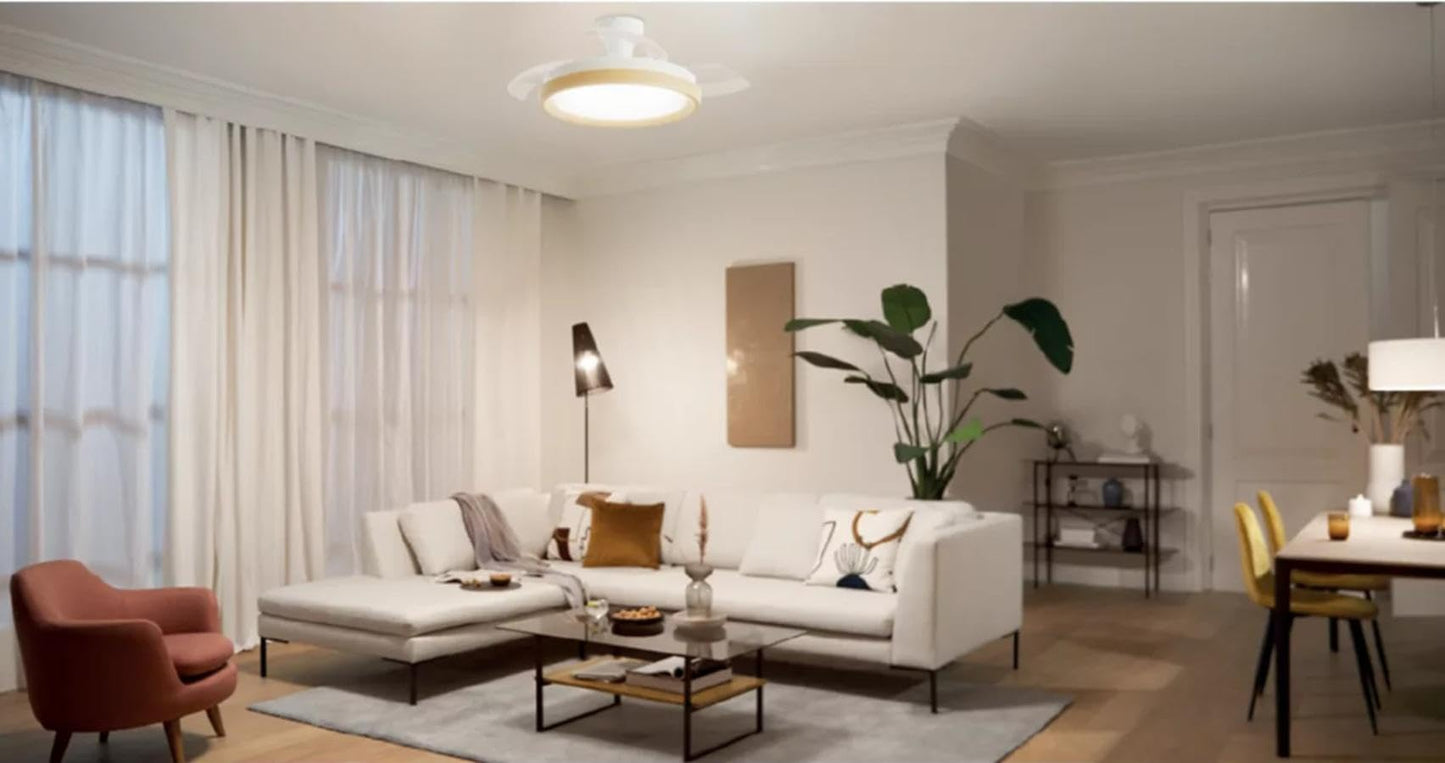 Philips Bliss retractable blade ceiling fan with LED lighting, 3 blades, 106cm wingspan, 3 lighting levels, adjustable white light from 2700K to 5500K, remote control - 929004764301