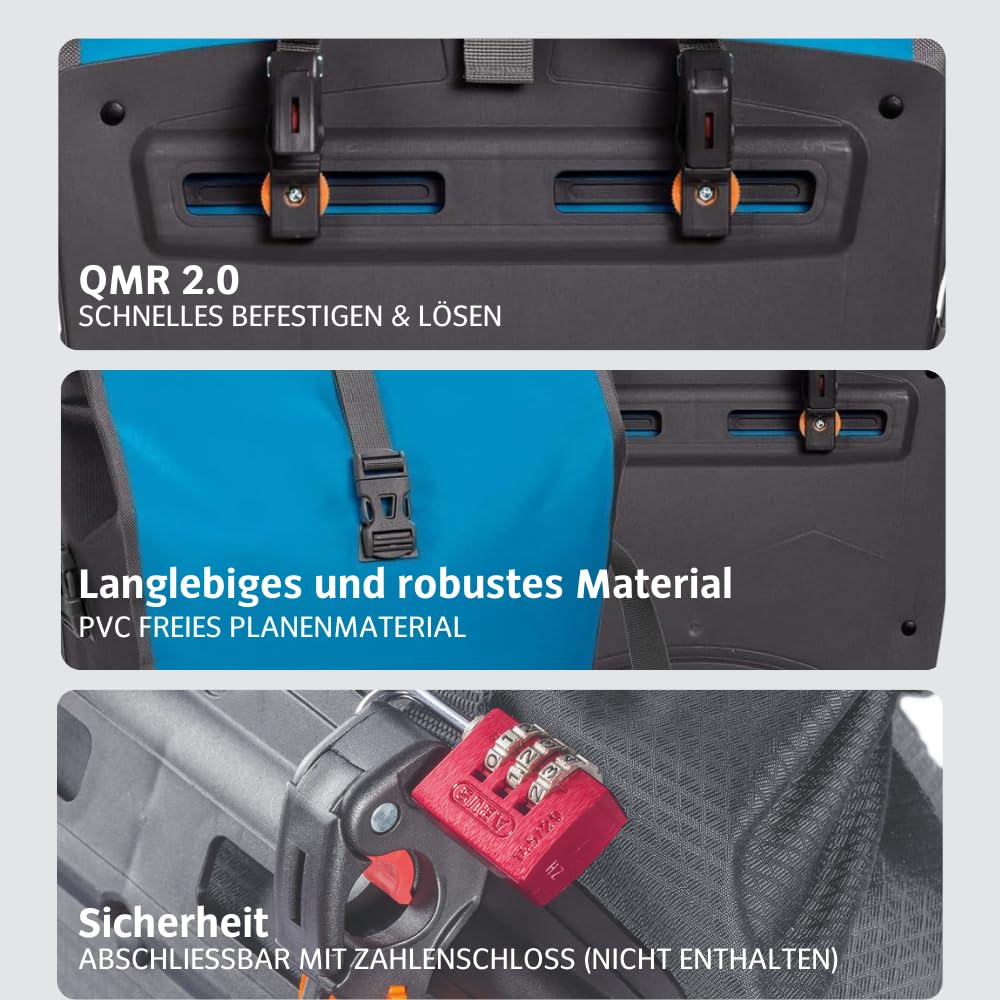 VAUDE bicycle bag for luggage rack Aqua Back Single 1 x 24 L in blue, rear wheel bag waterproof, bicycle luggage rack bag at the back, easy to attach - Made in Germany - 12413