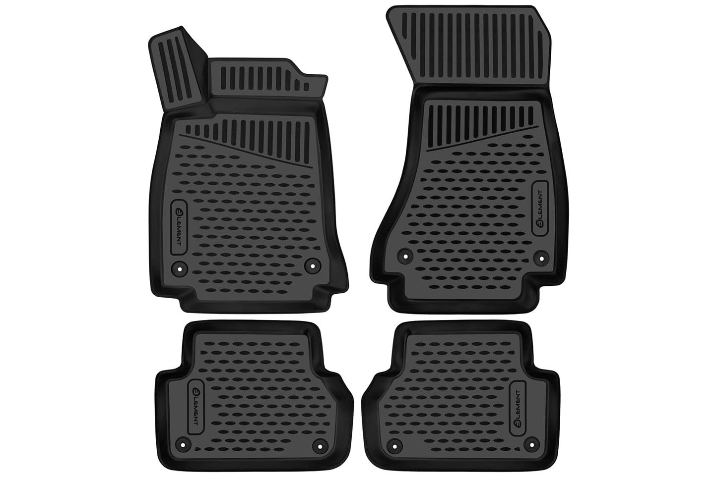 Element 3D rubber floor mats suitable for Audi A4 | Mk5 (B9) | 2015-2024 | Sedan/Avant/Allroad | 100% custom-fit all-weather floor mats made of TPE, high edge, waterproof, non-slip, odorless - AUDI