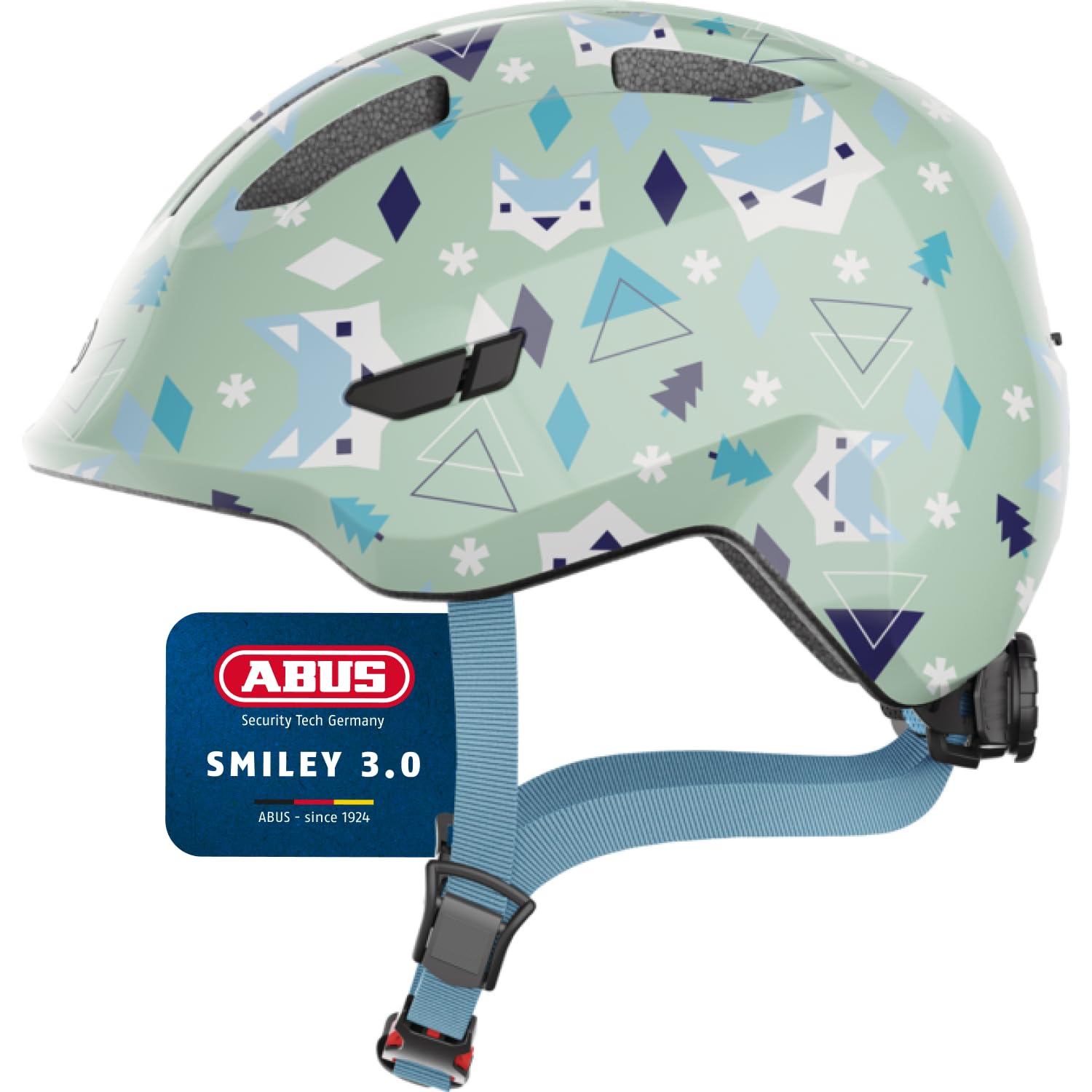 ABUS children's helmet Smiley 3.0 - bicycle helmet with a deep fit, child-friendly designs & space for a braid - for girls and boys - light green with pattern, size S - 67255