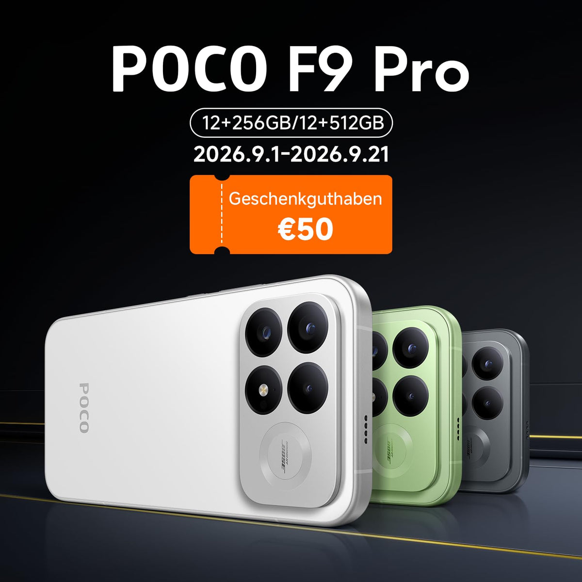 Poco F9 Pro, Smartphone 12+256 GB, Aurora Green, 6330mAh Akku, 100W Laden