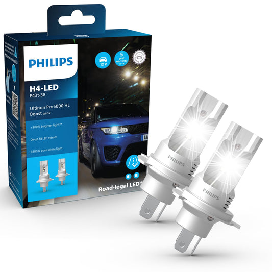 Philips Ultinon Pro6000 Boost gen2 Direct-fit H4-LED headlight bulb with street approval*, +300% brighter light** - 2792431