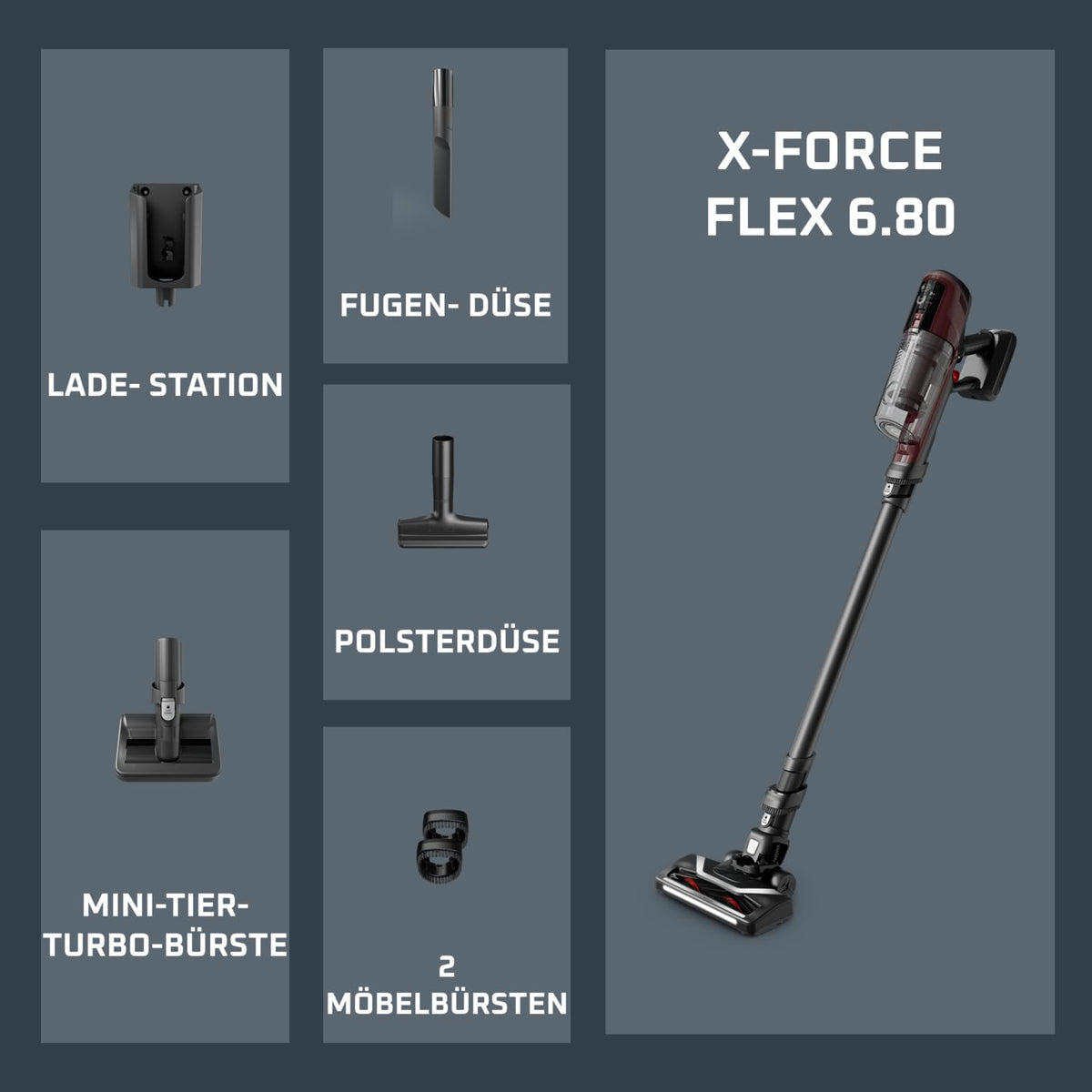 Rowenta X-Pert 6.80 cordless stick vacuum cleaner, powerful 100 AW, long runtime of up to 60 minutes, LED nozzle, only 1.4 kg as a handheld vacuum, includes pet hair accessories, wine red/black, RH6485E0