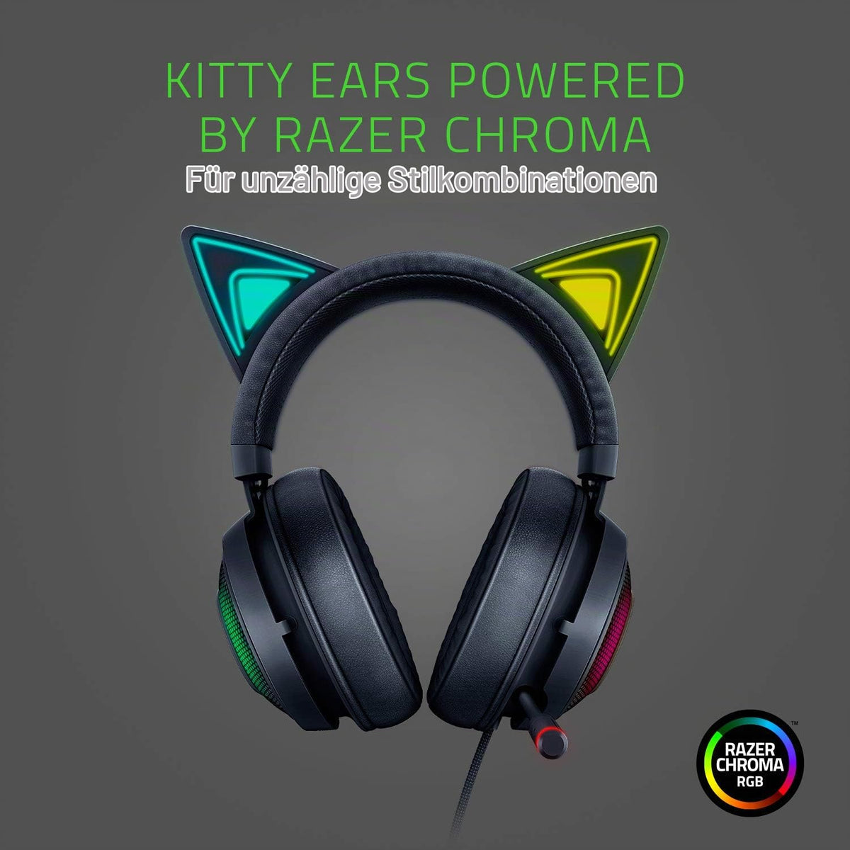 Razer Kraken Kitty - Wired Gaming Cat Ear Headset (customizable RGB Chroma lighting, microphone with active noise cancellation, controls on the ear cup) Black - RZ04-02980100-R3M1