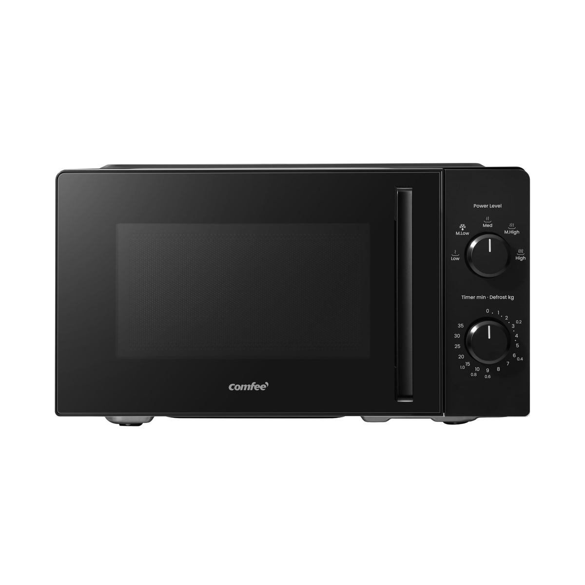COMFEE' Cuptor cu microunde CMO-MM20L2NFPE(BK), Negru, 20 Litri, 700 W, 5 niveluri de putere, Dezghețare rapidă, Curățare ușoară, Timer manual, Design compact, Ideal pentru bucătării mici