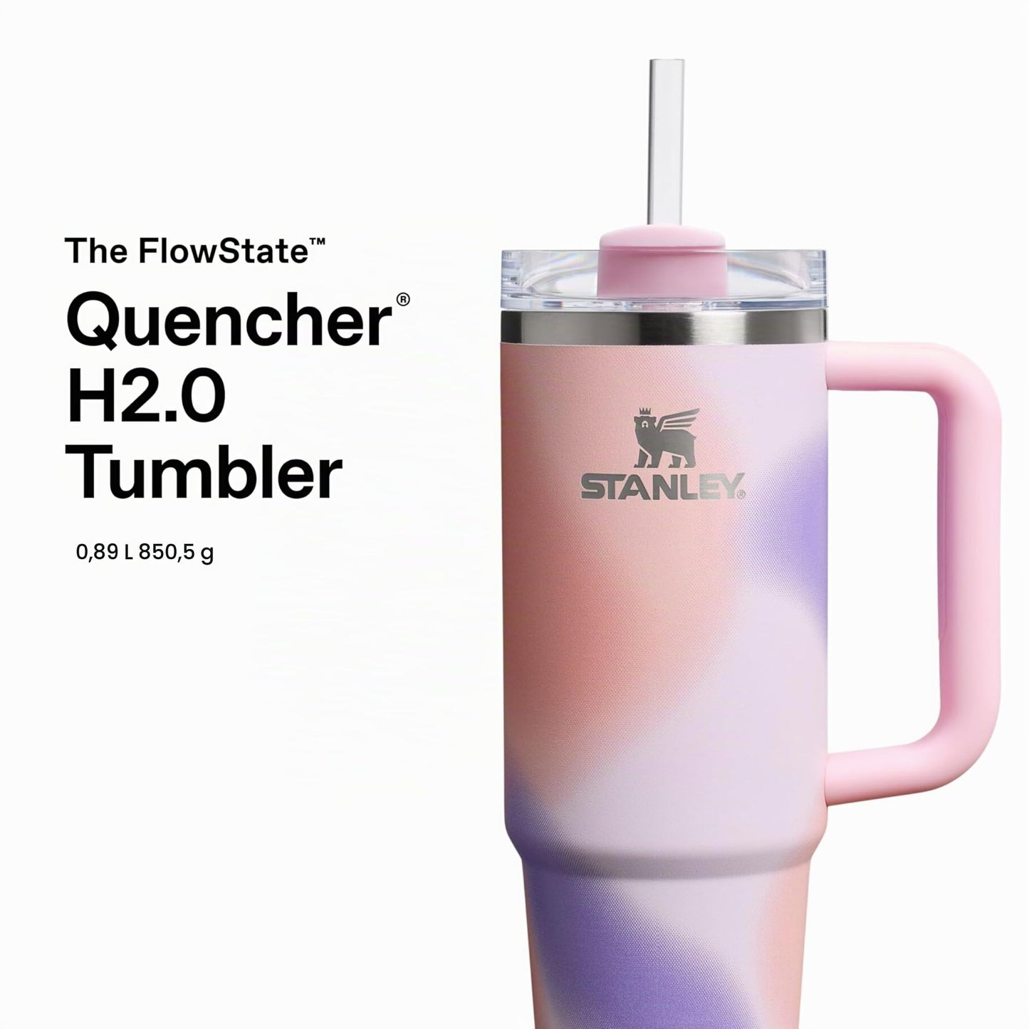 STANLEY 1913 Quencher H2.0 Flowstate Drinking Bottle with Straw 0.89L - Thermo Mug Cools Up to 9 Hours, 40 Ice Cooled - Thermos Bottle BPA Free Stainless Steel - Rose Petal Motion - 10-10829-402