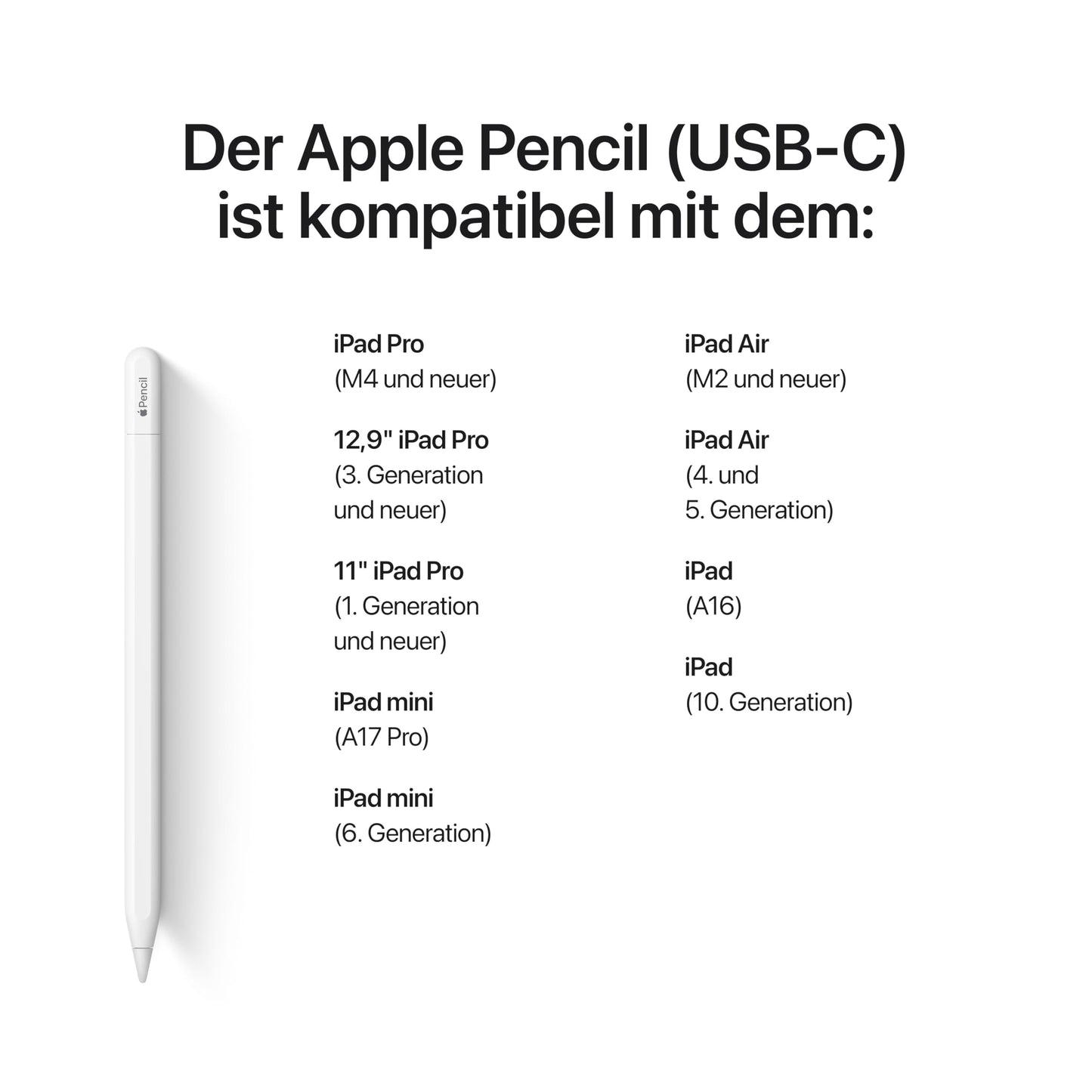 Apple Pencil (USB C): Pixel-perfect precision, tilt sensitivity, and industry-leading low latency for note-taking, drawing, and signing documents. Charges and pairs via USB C - MUWA3ZM/A