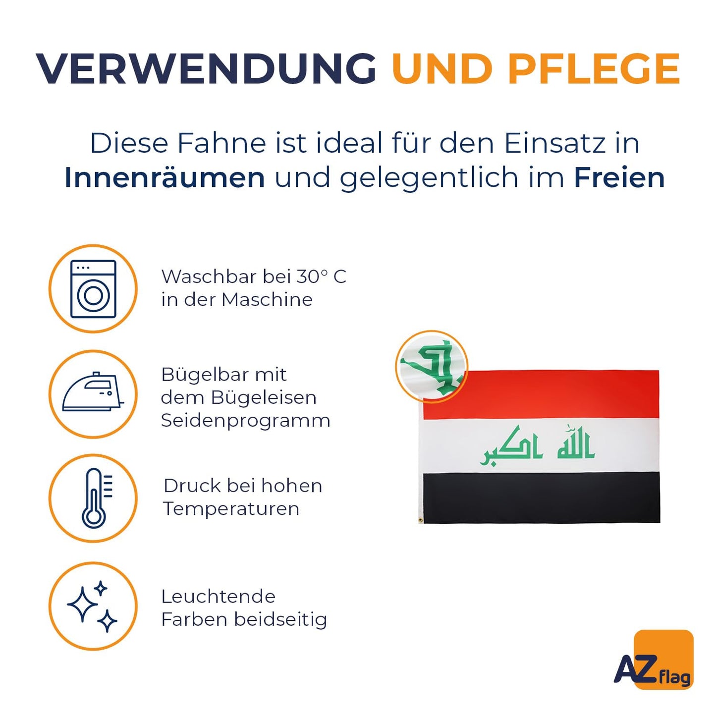 AZ FLAG - Iraq Flag - 250x150 cm - Iraqi Large Flag 100% Polyester with Brass Eyelets - 300g - K_98