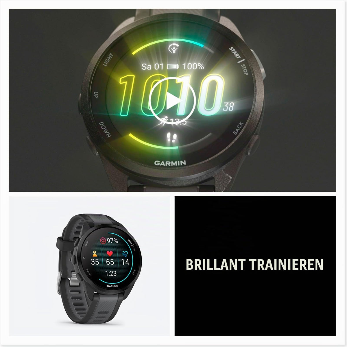 Garmin Forerunner 165 [renewed] - running smartwatch, 1.2" AMOLED touchscreen, up to 11 days battery life, 25+ sports apps, training recommendations, health data, smart functions [refurbished] - 010-N2863-20