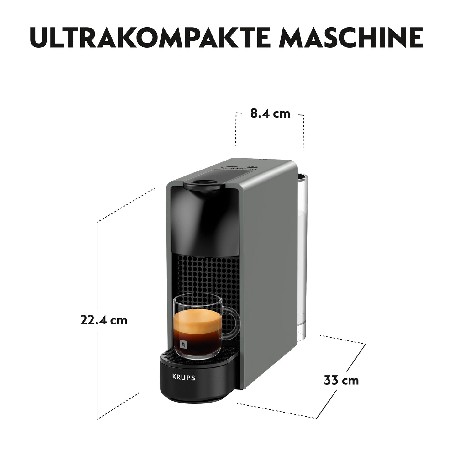 Nespresso Krups XN110B Essenza Mini coffee capsule machine, 0.6 L, 19 bar, energy saving mode, gray - XN110BRD
