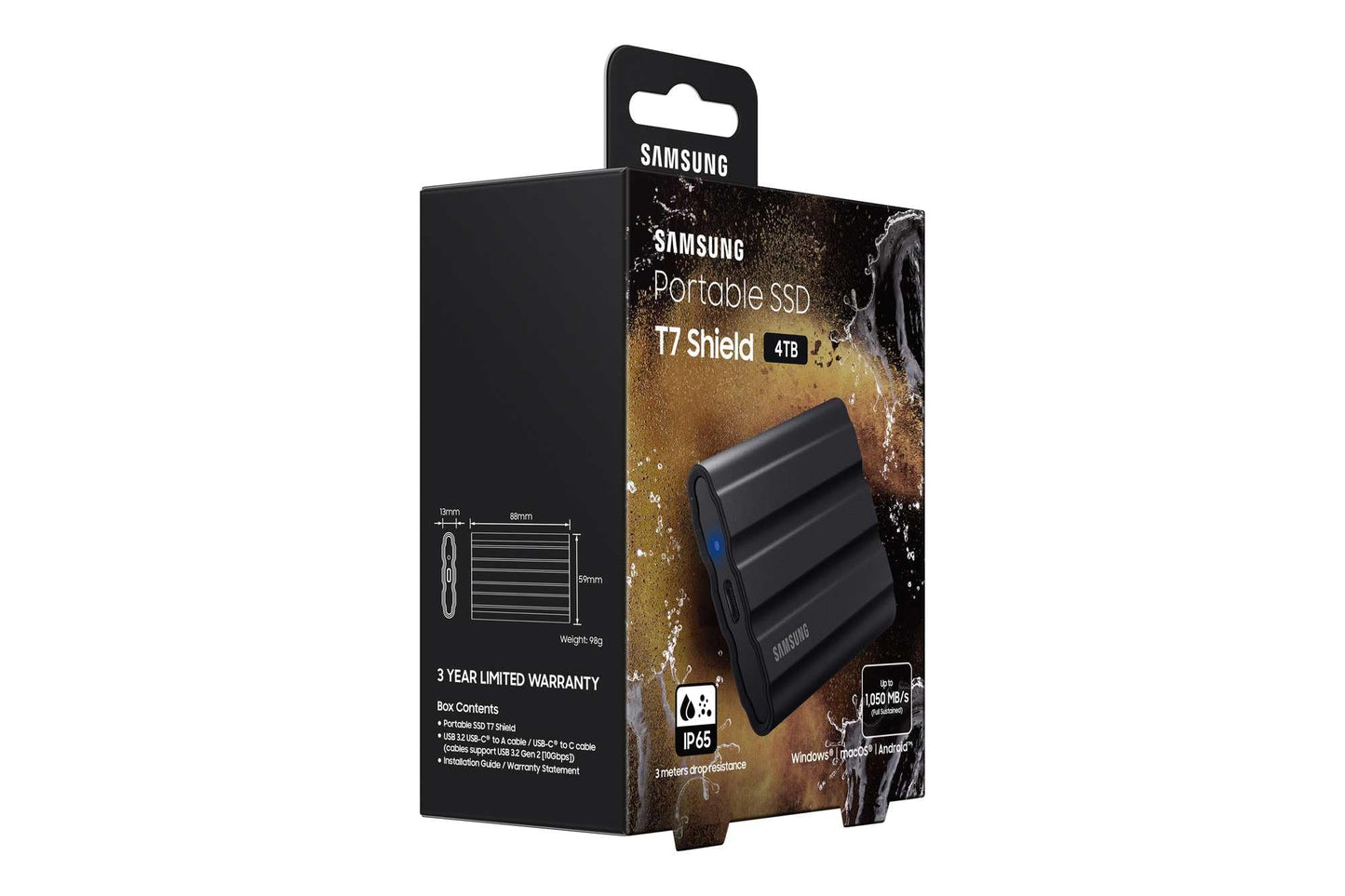 Samsung Portable SSD T7 Shield, 4 TB, USB 3.2 Gen.2, 1,050 MB/s read, 1,000 MB/s write, robust external hard drive outdoor for Mac, PC and smartphone, black, MU-PE4T0S/EU