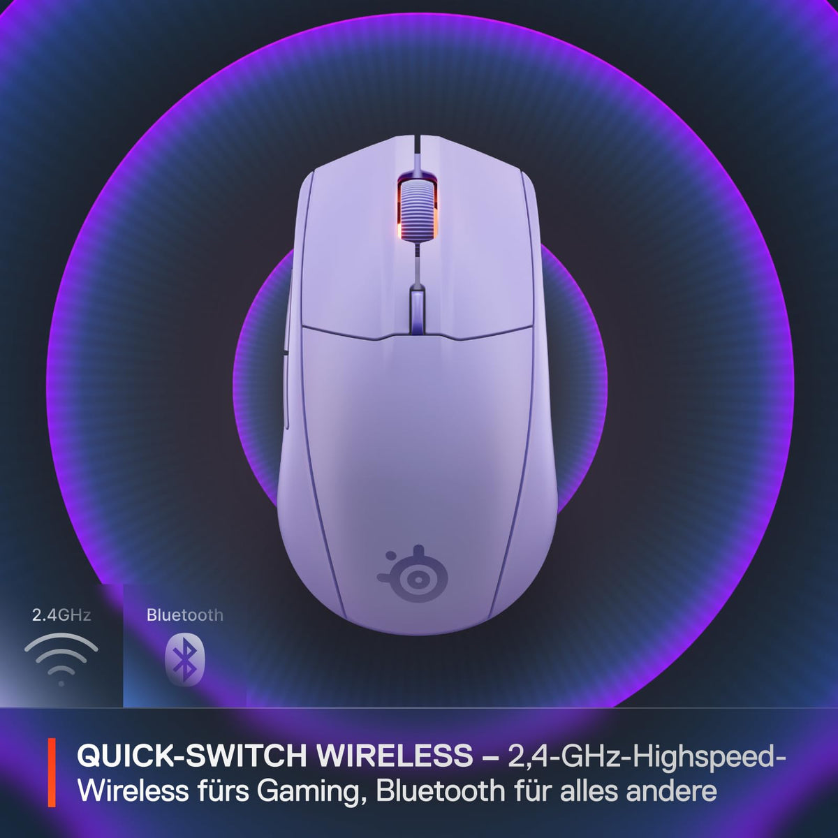 SteelSeries Rival 3 Wireless Gen 2 Mouse de gaming – 2,4 GHz și Bluetooth – senzor optic TrueMove Air de 18.000 DPI – 60 milioane de clicuri garantate – ultra ușoară – picioare de PTFE – Lavandă - 62525