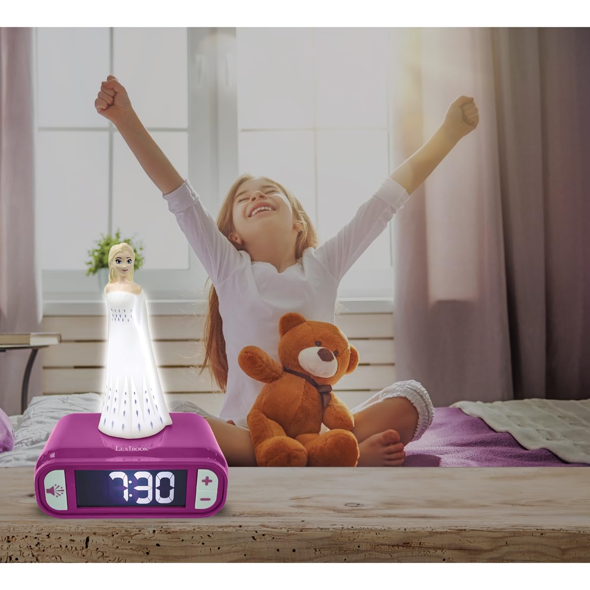 Lexibook - Disney Frozen 2 Alarm Clock with Night Light and Ringtones Disney Frozen 2 Digital Alarm Clock for Children with Night Light Snooze, Children's Clock, Luminous ELSA, Blue Color - RL800FZLXB
