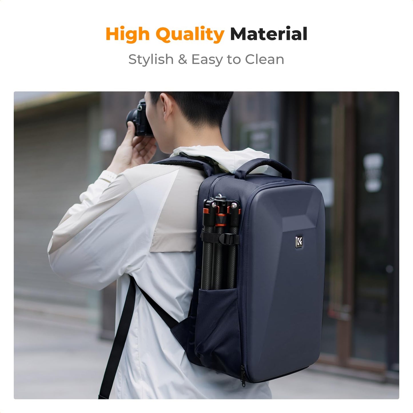 K&F CONCEPT camera backpack photo backpack with hard shell camera bag with 15.6 inch laptop compartment and rain cover, backpack for drones, deep blue - KF13.134V7