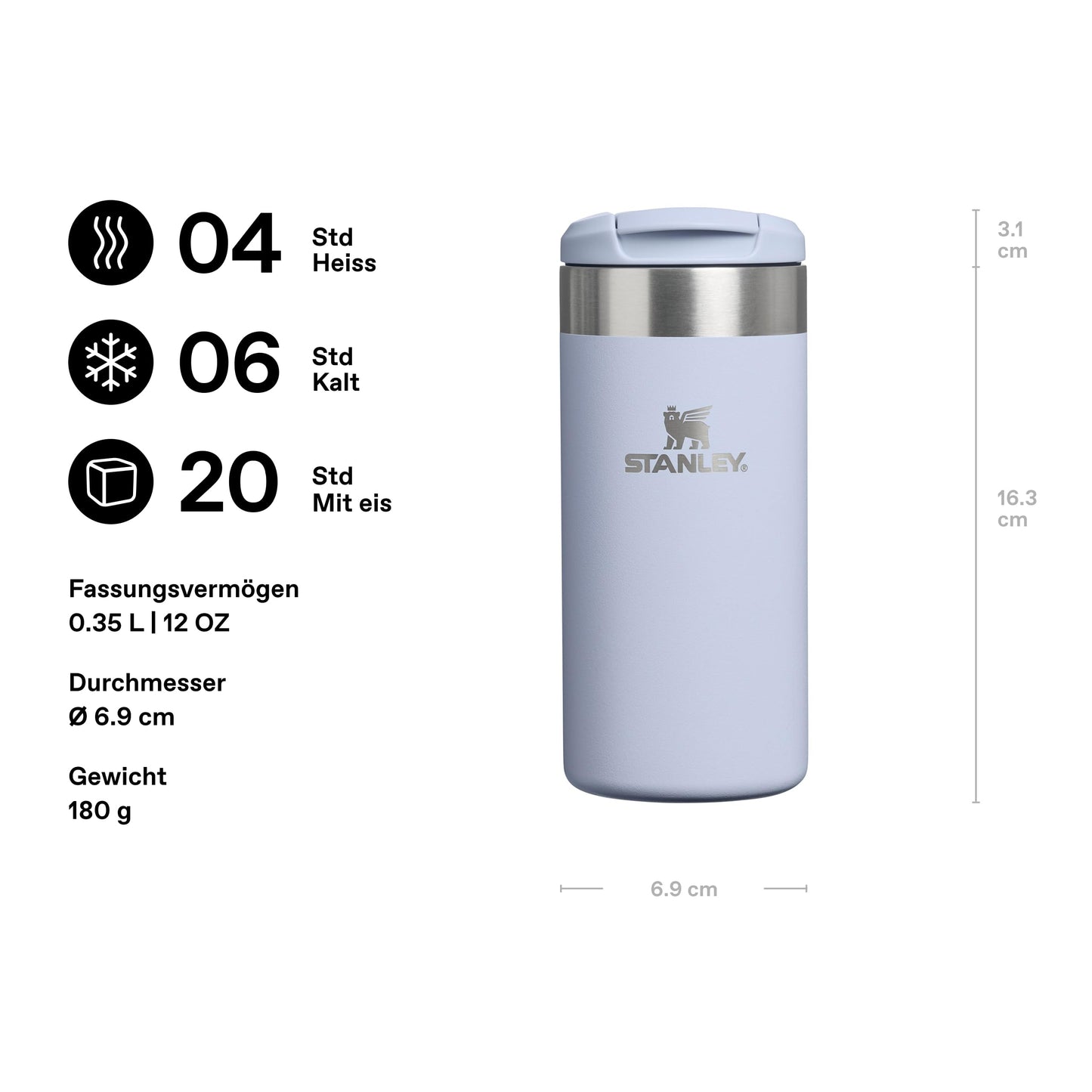 Stanley 1913 Aerolight Transit Thermo Mug 0.35L - Keeps Hot for 4 Hours - Dishwasher Safe - Coffee Mug To Go Leak-Proof - Compatible with Common Car Drink Holders - Dew Drop - 100000111767