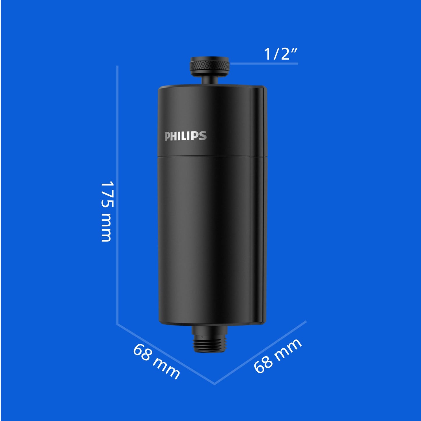 Philips Water Water Inline Shower Filter, 50 000.L filter capacity, BLACK, reduces chlorine by up to 99%, fits all standard hoses and fittings - AWP1775BK/10