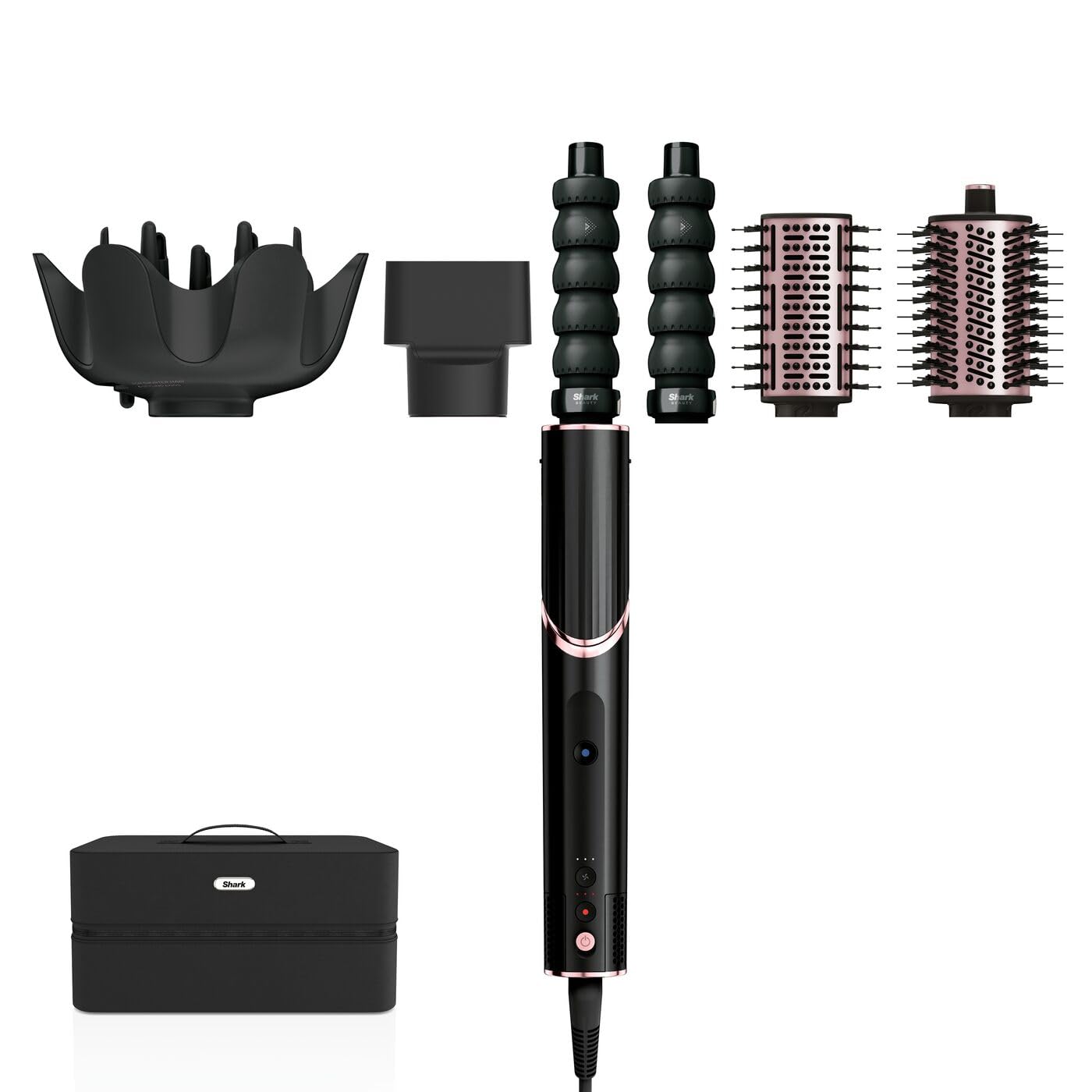 Shark FlexStyle 5-in-1 Air Styler & Hair Dryer, Auto Wrap Curl Attachment, Paddle Brush, Oval Brush, Concentrator, Diffuser, Storage Case, No Heat Damage, Black/Rose Gold, HD446EU