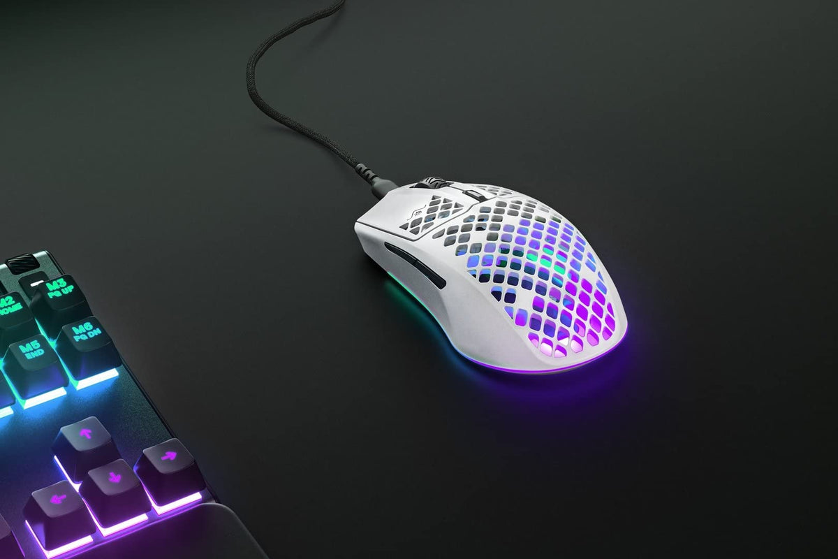 SteelSeries Aerox 3 - RGB Gaming Mouse with Surface Openings - Ultra-lightweight, water-resistant design - Optical TrueMove Core sensor with 8,500 DPI - Snow - 62612