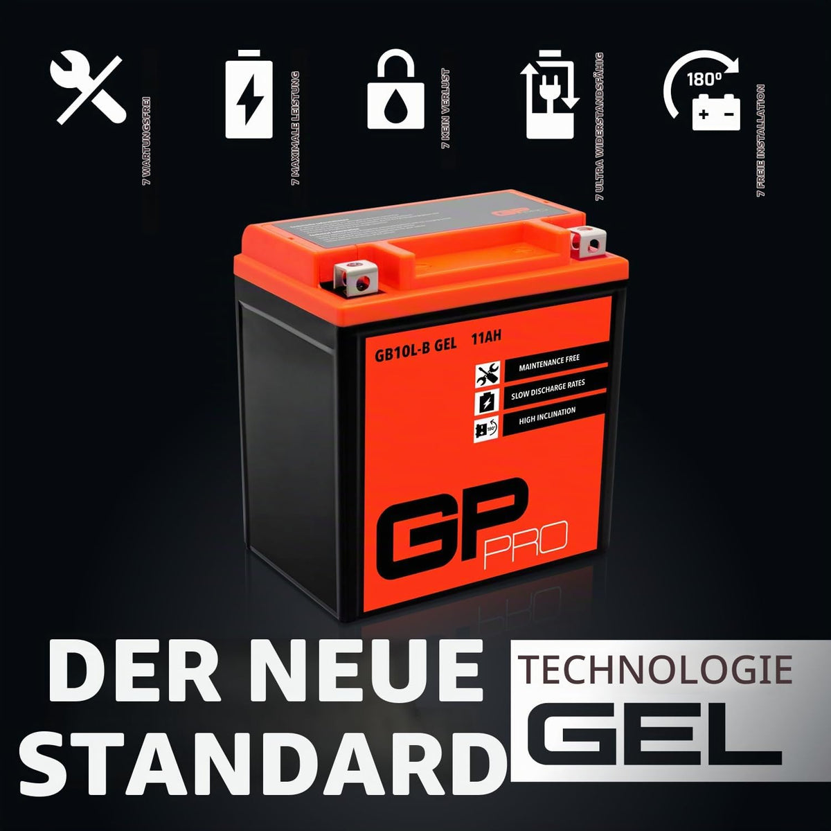 GP-PRO Gel-Batterie GB10L-B 12 V 11 Ah pentru scutere și motociclete - GP-031