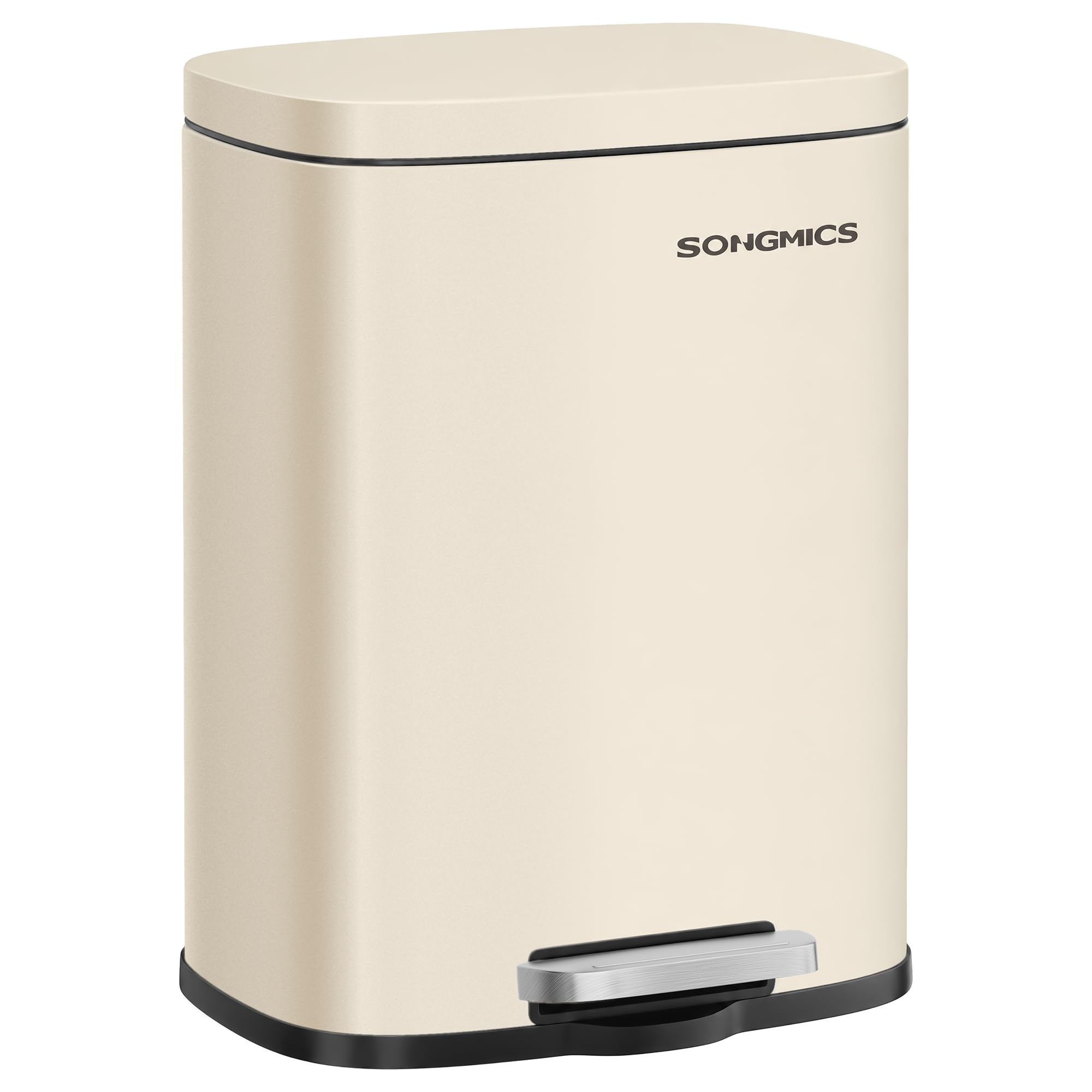 SONGMICS Trash Can, Pedal Trash Can Made of Steel, Trash Can with Lid and Inner Bucket, 12 L, 38.4 x 28.6 x 25.2 cm, Small Cosmetic Bin for Bathroom, Beige, PLUSHIC Collection LTB112LZ02