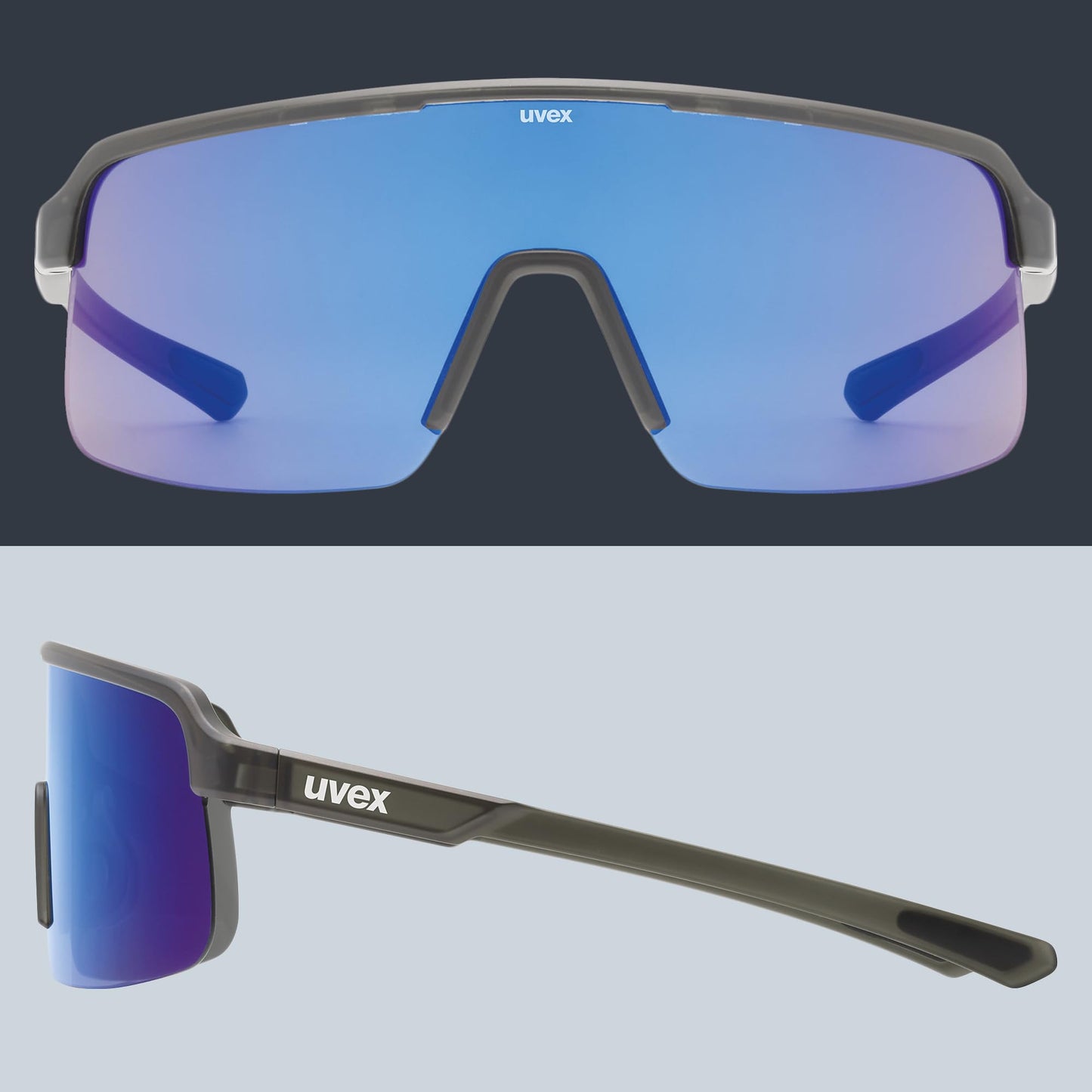 Uvex dyrt sports glasses, smoke gray matt/blue mirror, one size - S533095