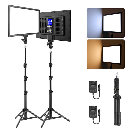 NEEWER Basics 13" LED Video Light Panel, 2 Pack Studio Light Set with Tripod Stands, Bi Color Photo Key Light for Streaming Photography Podcast Recording, 2400Lux 3200-5600K CRI97+ 8000mAh, NL-192B