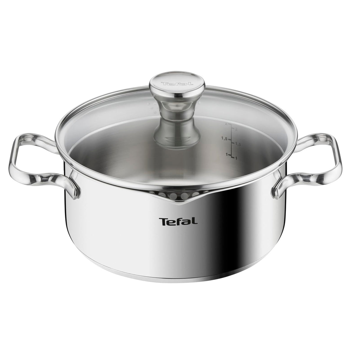 Tefal Duetto A70542 Oală de gătit 20 cm, din oțel inoxidabil de înaltă calitate 18/10, graduată, cu capac pentru turnare, potrivită pentru toate tipurile de plite, inclusiv inducție. - A70544