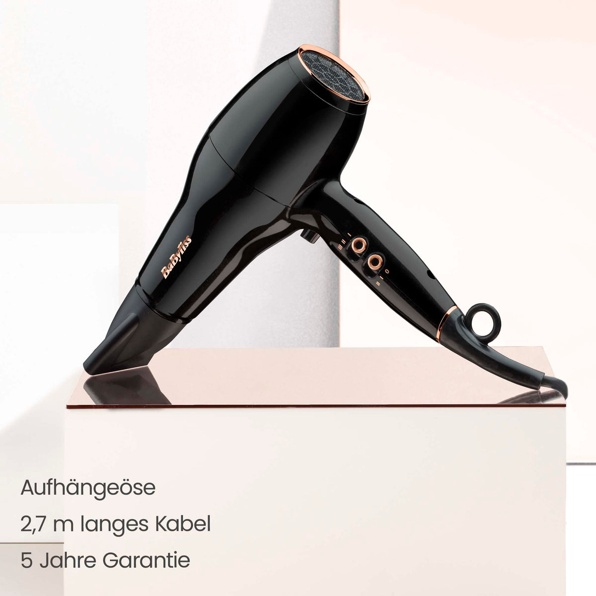 BaByliss Hair Dryer Pro Power – Powerful 2300W Hair Dryer, Professional Salon AC Motor, Anti-Frizz Ion Technology, 3 Heat Settings & 2 Speed Levels, Black, D5245E