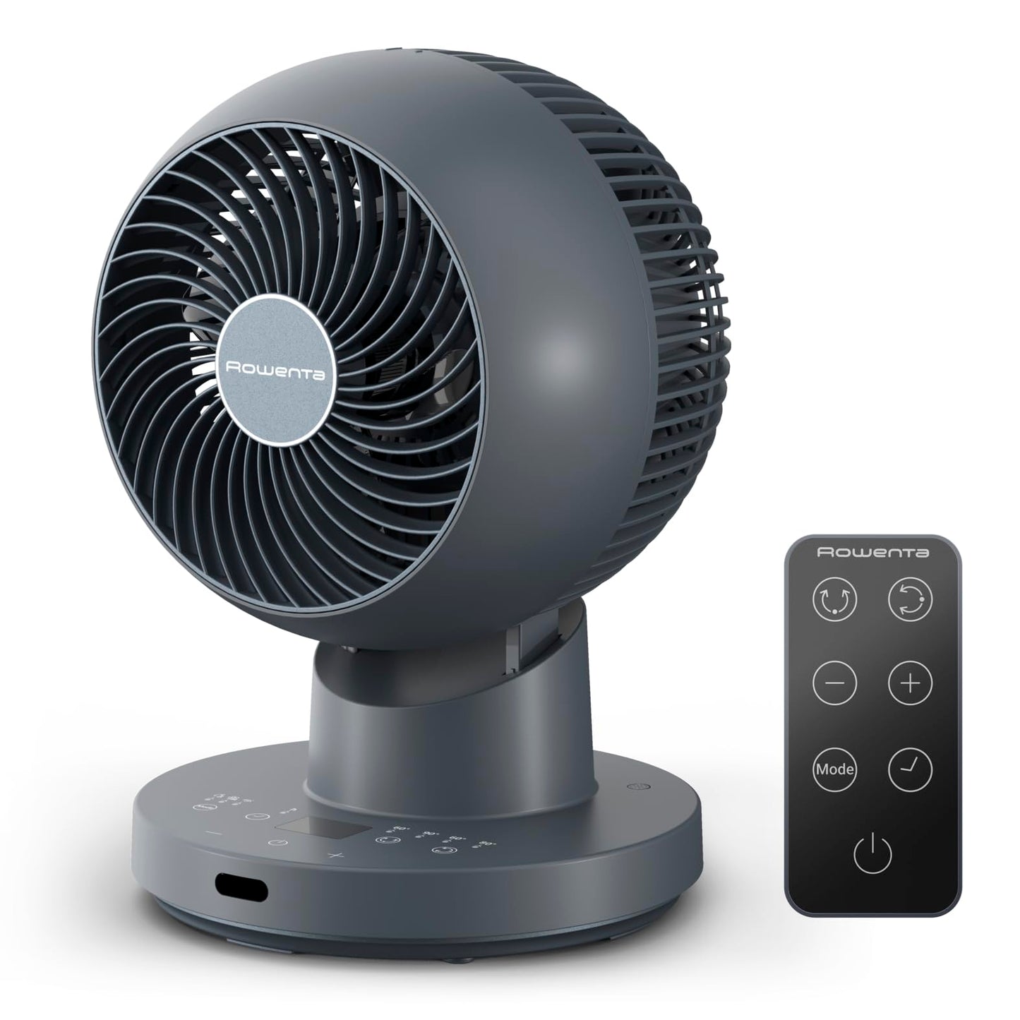 Rowenta Turbo Swift Compact table fan, multi-directional swivel function, up to 50% energy saving, 12 speed levels, 12h timer, compact design, extremely quiet, blue, QV2540F0